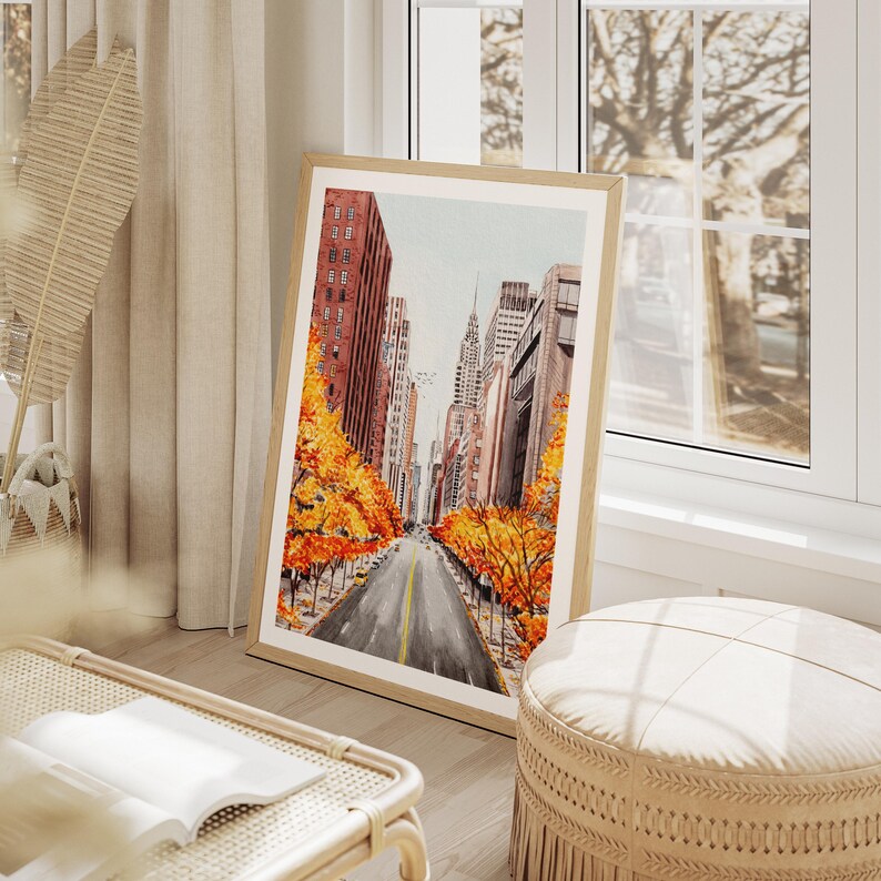 Láminas de acuarela de Nueva York, Arte mural de Nueva York, Decoración mural otoñal, Arte de Manhattan, Arte de la ciudad de Nueva York, Láminas de Nueva York, Láminas de viajes a Nueva York imagen 4