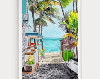 Impresión de acuarela de la Isla de Margarita, arte mural de Venezuela, pintura costera de la Isla de Margarita, regalo de viaje