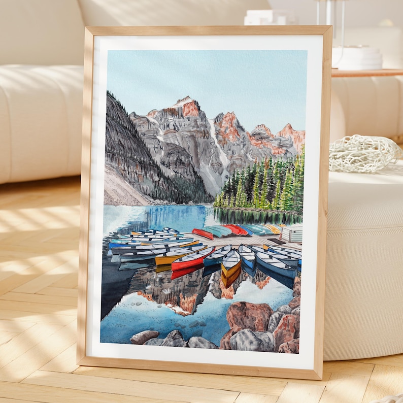 Impression aquarelle du parc national Banff, art mural Canada, peinture de paysage de l'Alberta, décoration canadienne image 2