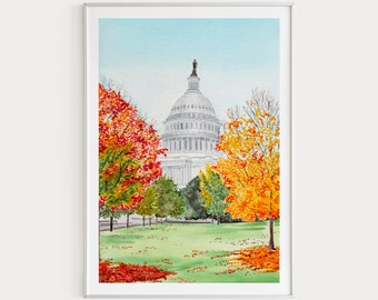 Washington DC Print, Washington Wall Art, Washington Cityscape, United States Art Print, Travel Gift, Fall Print, Washington Painting