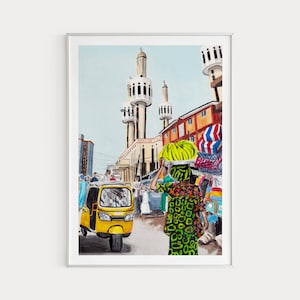 Lagos Print, Nigeria Wall Art, Lagos Cityscape, Watercolor Art, Nigeria Decor, Nigeria Print, Lagos Painting, African Art, Travel Gift
