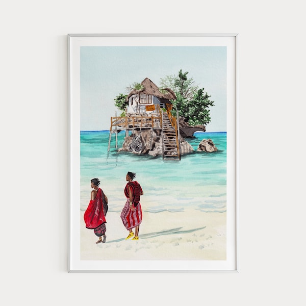 Zanzibar Print, Tanzania Wall Art, Watercolor Painting, African Art, Zanzibar Landscape, Traditional Art, Tanzania Decor, Travel Gift