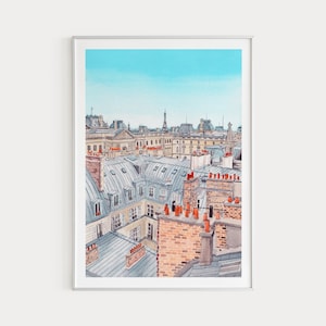 Paris Rooftop Print, Paris Wall Art, Paris Watercolor Art, Paris Cityscape, Europe Print, Paris Painting, Paris Art Print, Travel Gift
