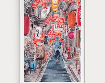 Japan Painting Yokocho Alley, Shinjuku, Tokyo, Japan Art Print