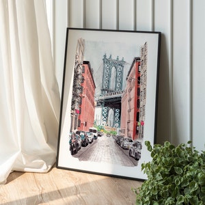 Manhattan Bridge Print, New York Wall Art, Manhattan Print, Watercolor Painting, Manhattan Cityscape, New York Art Print, Travel Art