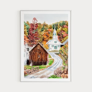 Stowe Print Vermont Wall Art Stowe Landscape Watercolor Painting Stowe Art USA Print Printable Art Fall Decor Vermont Art Housewarming Gift