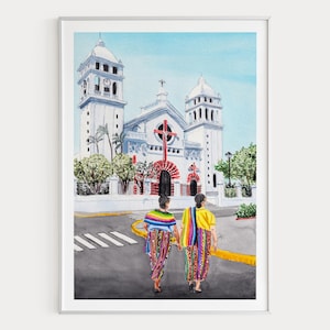 Juayua Watercolor Print, El Salvador Wall Art, Juayua Cityscape Painting, Travel Gift image 1