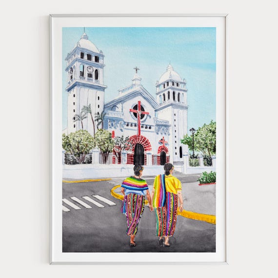 Juayua Watercolor Print, El Salvador Wall Art, Juayua Cityscape Painting, Travel Gift