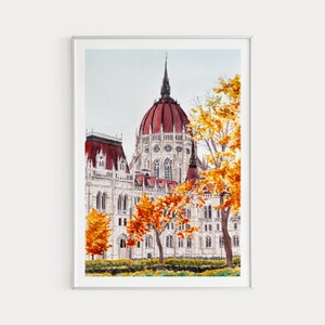 ブダペスト プリント ハンガリー ウォールアート 水彩画プリント ブダペスト 国会議事堂 絵画 印刷可能なアート ヨーロッパ プリント 秋のウォールアート 新築祝いのギフト