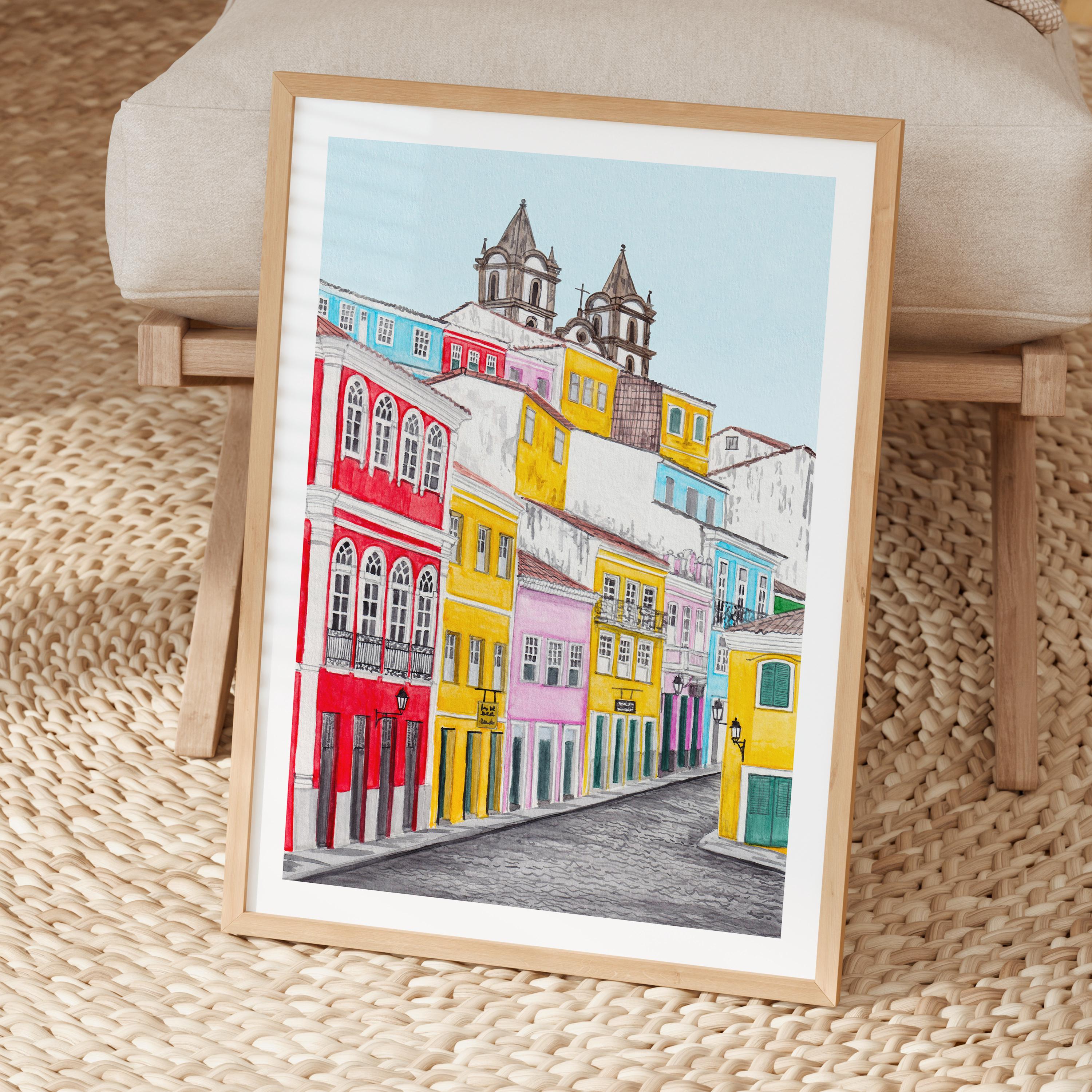 Bahia Watercolor Print, Brazil Wall Art, Salvador Cityscape