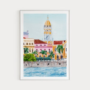 Stampa Casco Viejo Panama Acquerello Dipinto Panama Arte murale Panama Paesaggio urbano Decorazione murale stampabile Panama Stampa artistica Arte di viaggio Inaugurazione della casa