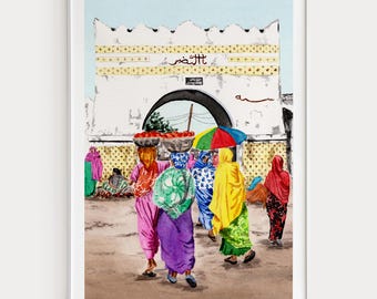 Harar Watercolor Print, Ethiopia Wall Art, Harar Cityscape Painting, Ethiopian Decor, Travel Gift