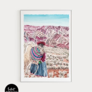 Jujuy Argentina, Andes Mountains, Argentina Art Print, Northern Argentina, Jujuy Wall Art, Mountain Print, Nursery Decor, Llama Art Print