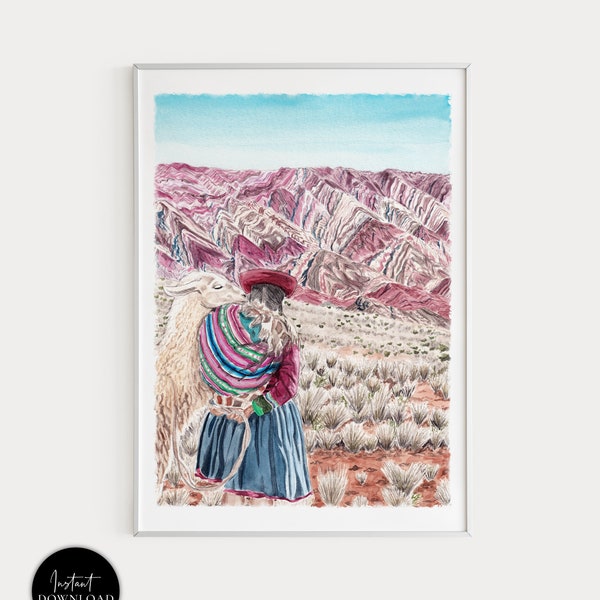 Jujuy Argentina, Andes Mountains, Argentina Art Print, Northern Argentina, Jujuy Wall Art, Mountain Print, Nursery Decor, Llama Art Print