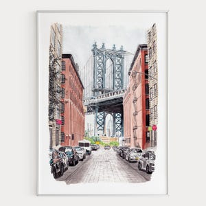 Manhattan Watercolor Print, New York Wall Art, Manhattan Cityscape Painting, NYC Decor image 1