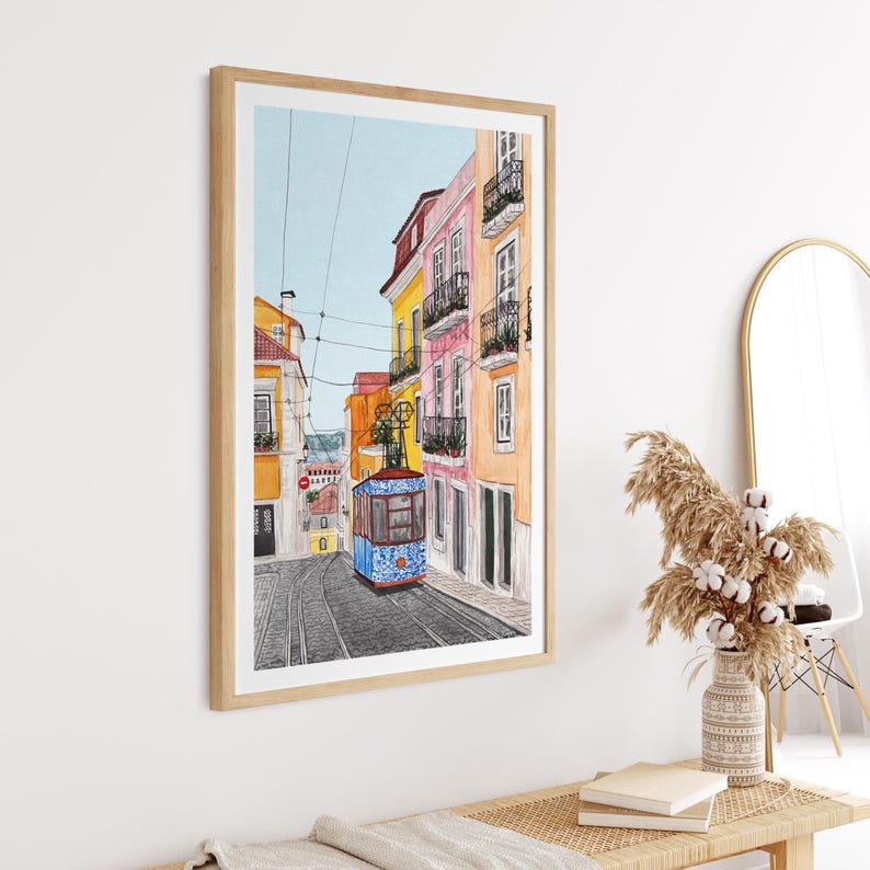 Lisbon Print, Portugal Wall Art, Lisbon Watercolor Cityscape, Portuguese Mediterranean Decor, Travel Gift image 8