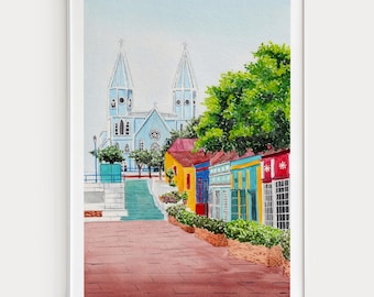 Maracaibo Watercolor Print, Venezuela Wall Art, Maracaibo Cityscape Painting, Venezuelan Decor