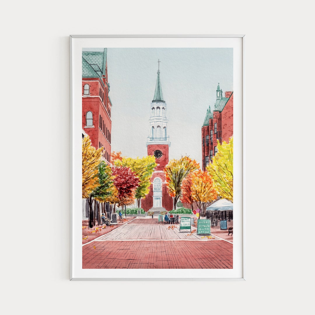 Burlington Print Vermont Wall Art Burlington Cityscape Watercolor Print