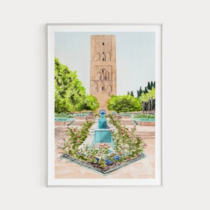 Rabat Watercolor Print, Hassan Tower Art, Morocco Art Print, Rabat Painting, Morocco Wall Art, Printable Art, Rabat Cityscape, Travel Gift