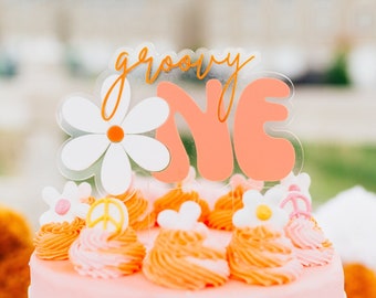 Groovy One Acrylic Cake Topper - First Birthday Girl