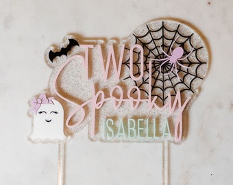 Pastel Halloween Cake Topper: Two Spooky Birthday, Glitter Acrylic