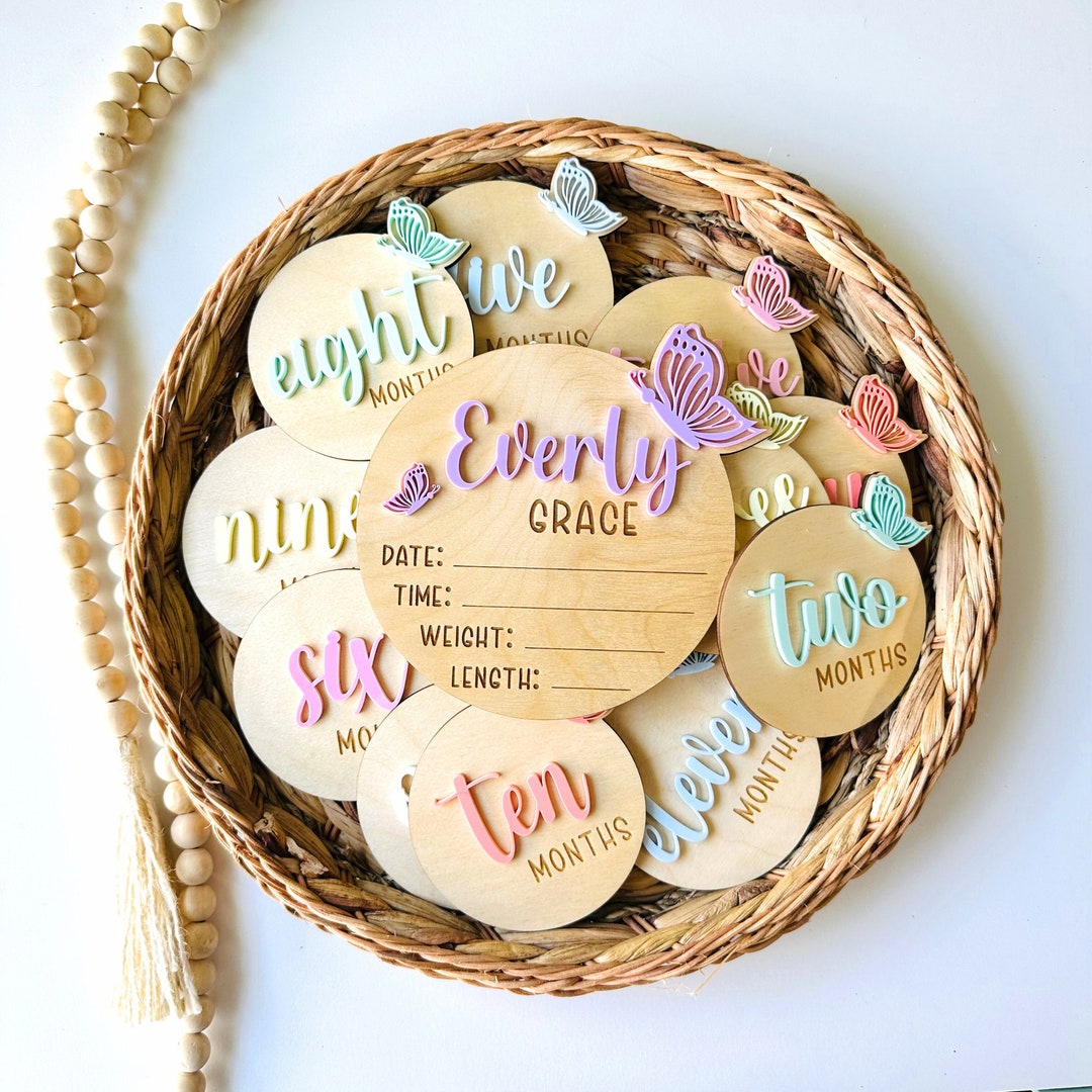 Butterfly Baby Milestone Cards: Acrylic & Wood Baby Girl Gift Set - Etsy