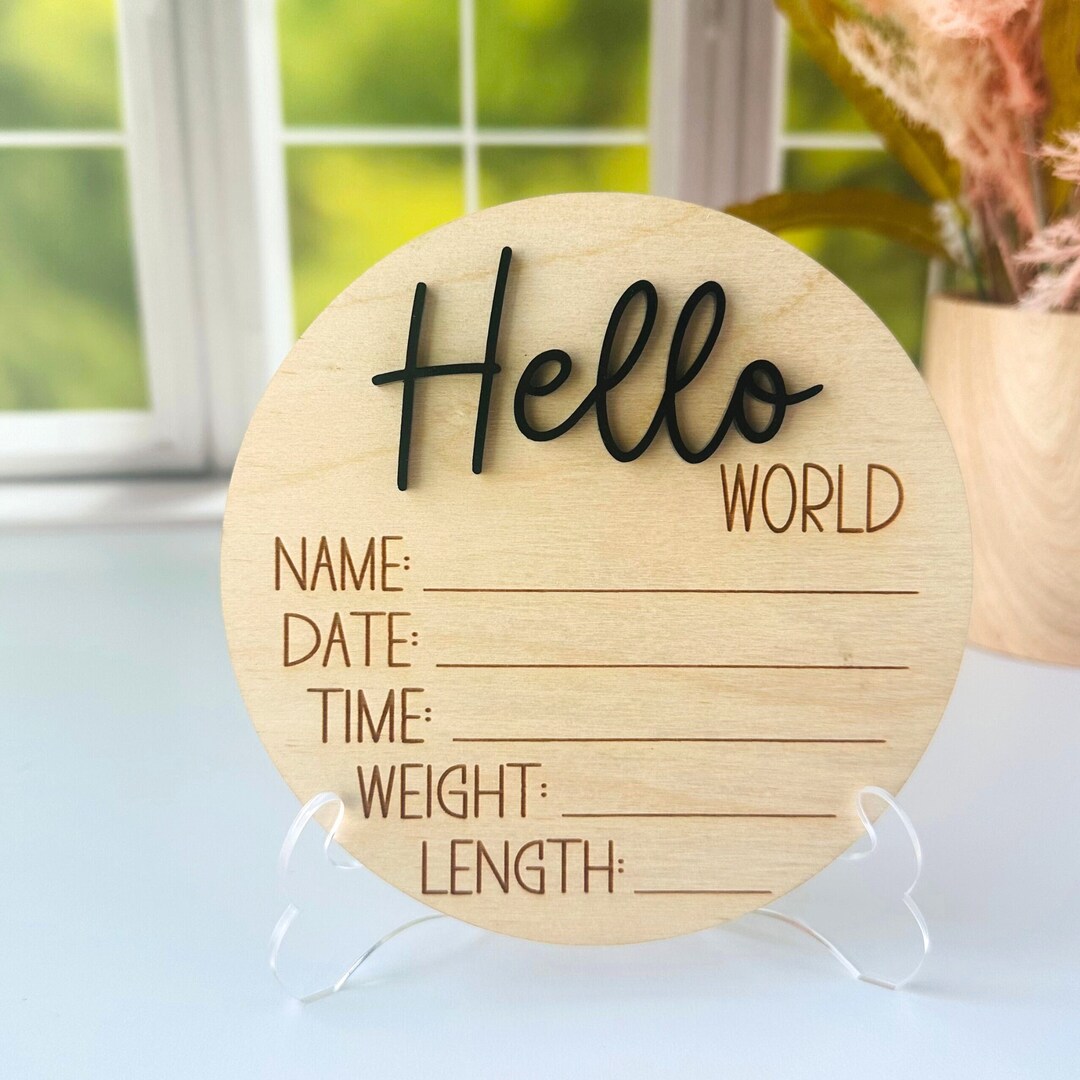 Hello World Birth Announcement Sign for Newborn, Birth Stats Sign, Baby ...