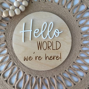 Hello World Twin Sign, Twin Baby Gift, Newborn Photo Prop, Twin Name Signs