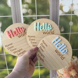 Hello World Birth Announcement, Baby Birth Stats Sign, Newborn Photo Prop