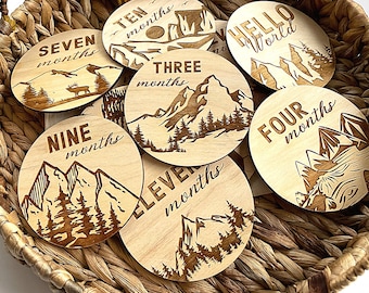 Mountain Baby Milestone Cards: Wooden Photo Prop, Newborn Gift