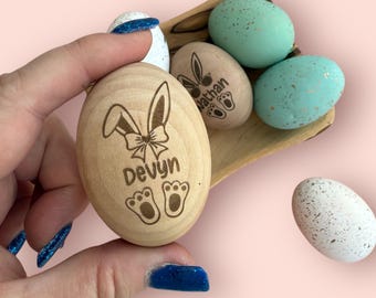 Personalized Wooden Easter Egg: Engraved Bunny Basket Filler