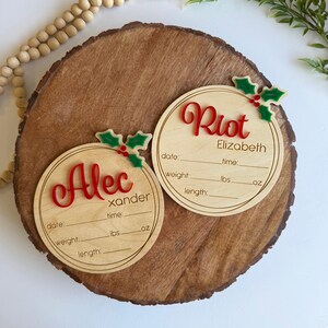 Personalized Christmas Baby Name Sign: Mistletoe Holiday Birth Announcement image 11