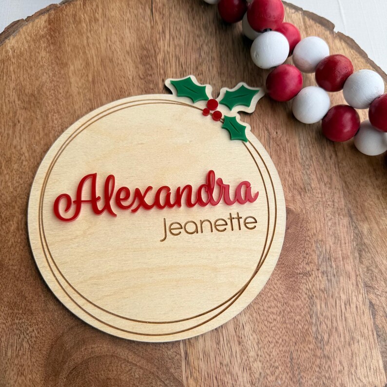 Personalized Christmas Baby Name Sign: Mistletoe Holiday Birth Announcement image 13