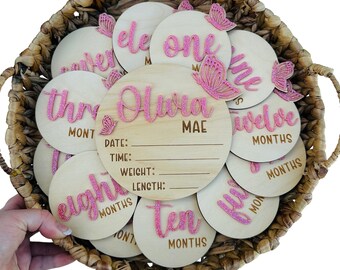 Glitter Butterfly Baby Milestone Cards: Birth Stats Sign