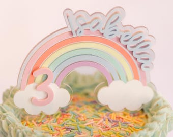 Personalized Pastel Rainbow Cake Topper for Birthdays, Baby Showers & Kids Parties - Custom Name Decor