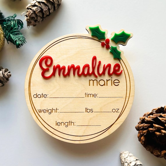 Christmas Baby Announcement Sign: Mistletoe Birth Stats, Personalized Name
