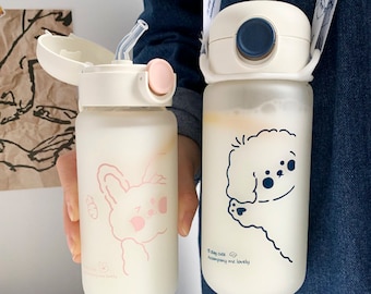 Cute Water Bottle Square Large Capacity Plastic Portable Water Cup for Home Usef