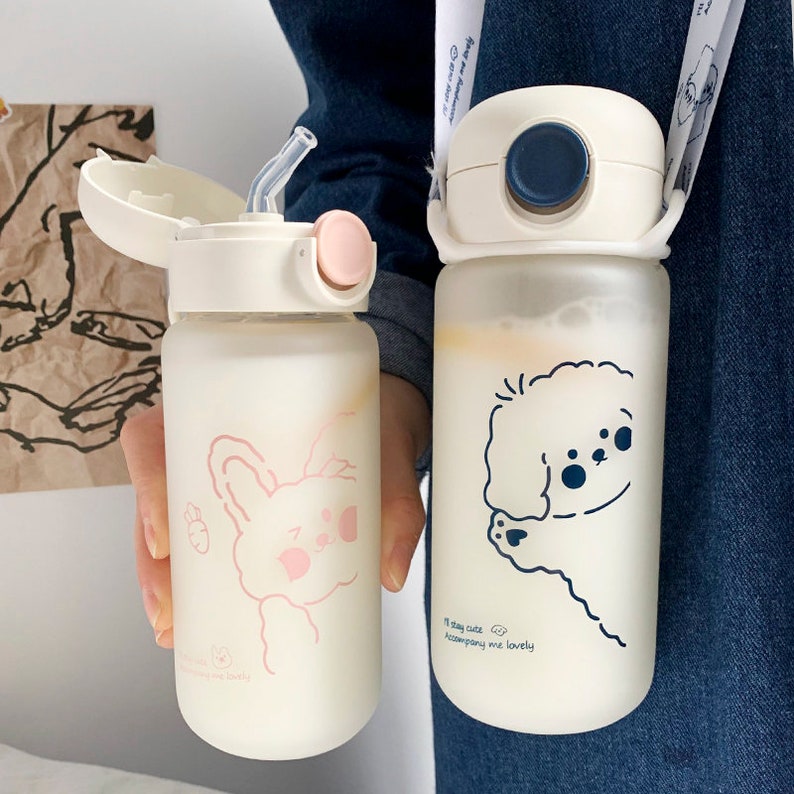 Kawaii Glass Water Bottle with rope cute portable animal cup Etsy