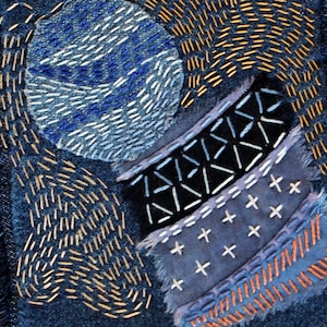 Denim boro patch Sashiko jeans stitching upcycled quilt Visible mending Slow stitch kit