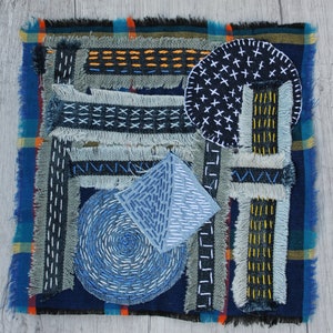 Denim boro patch Visible mending Sashiko jeans Upcycled denim patches Kraft grandma gift under 30