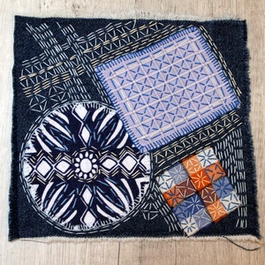 Denim boro patch Visible mending Sashiko jeans Upcycled denim patches Kraft grandma gift under 30
