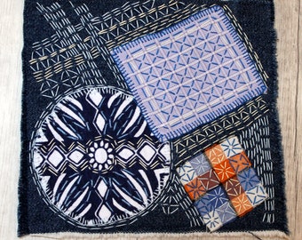 Denim boro patch Visible mending Sashiko jeans Upcycled denim patches Kraft grandma gift under 30