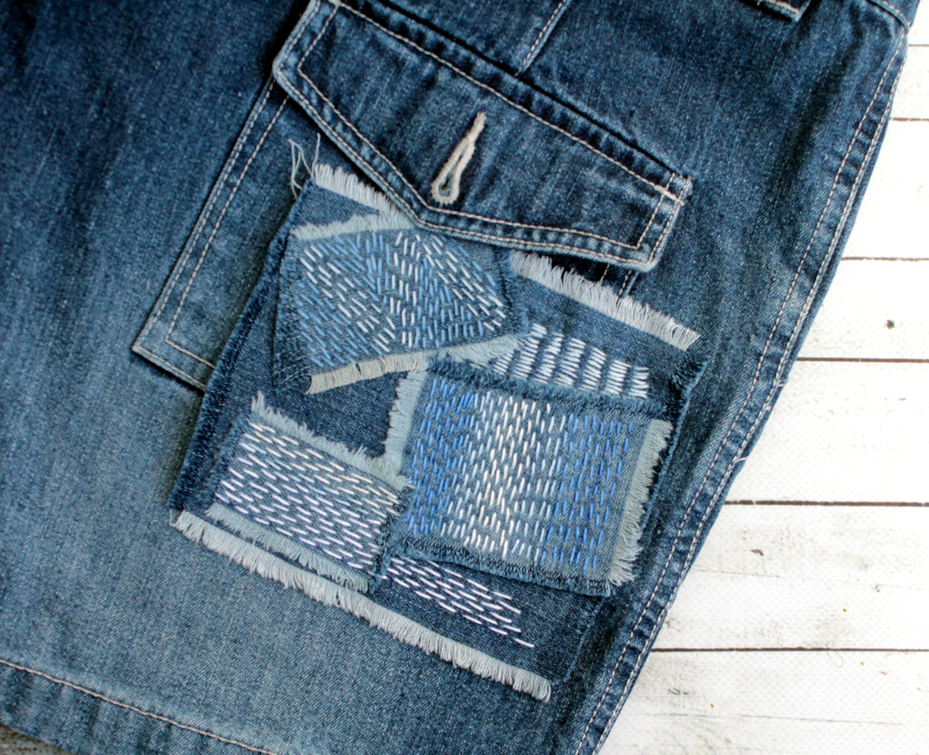 Sashiko Stitching Denim Boro Patch Upcycled Quilt Visible Etsy
