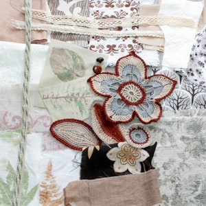 Braun Beige Stickpackung Vintage Wish Eco print Stoffreste Tasche Basteln Geschenke für Frauen Baumwolle Leinenreste Bündel