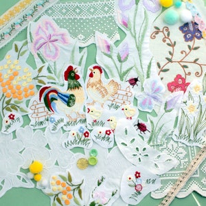 Embroidered fabric scraps Easter slow stitch craft kit Grab bag for junk journals Slow stitching kit