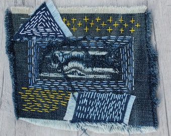 Patch Boro Réparateur visible Jeans Sashiko Cadeau grand-mère de moins de 30 Patchs en denim recyclés Tissu restes