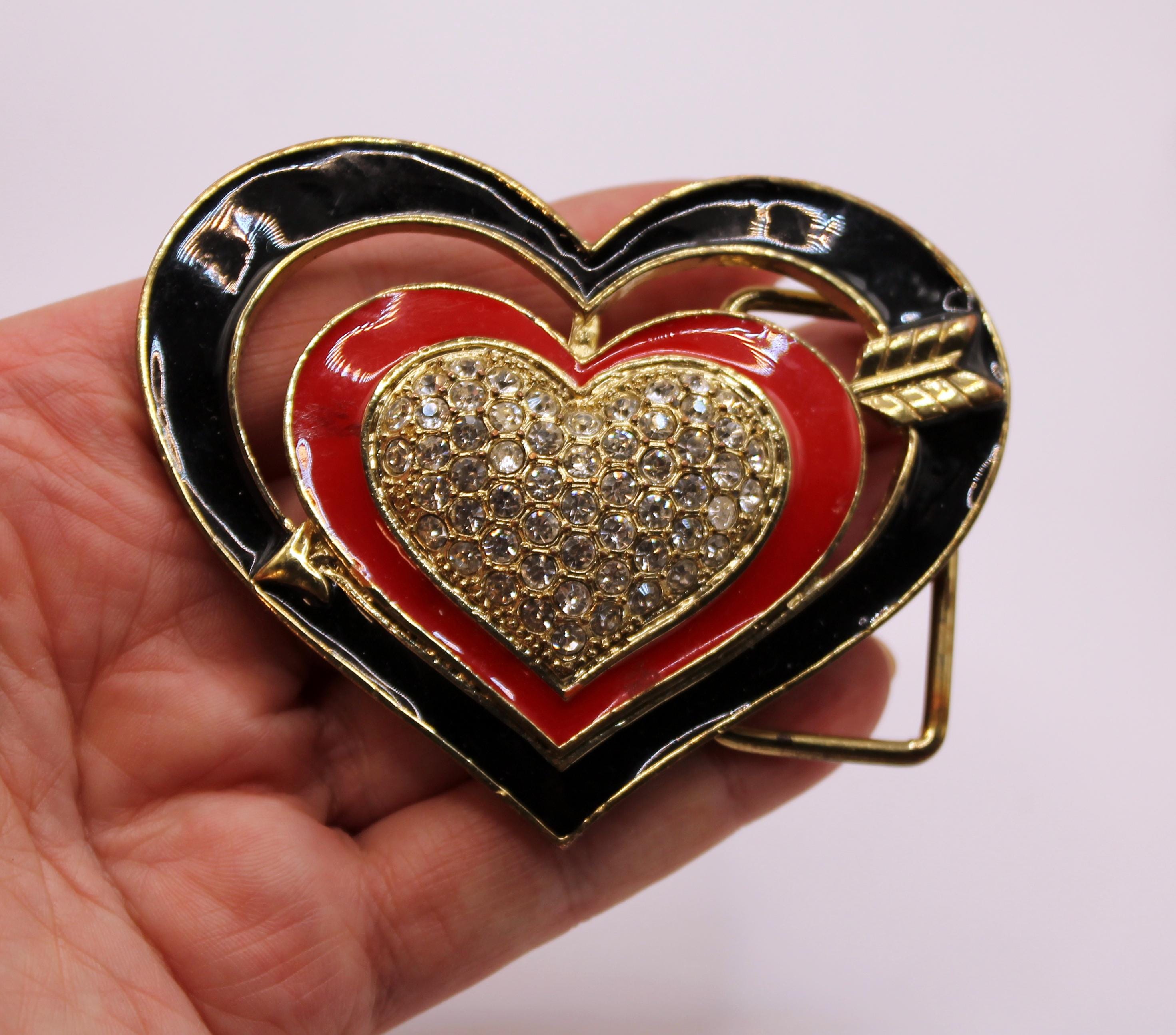 Vintage Oversized Rhinestone Red Black Enamel Heart Belt  display picture 1