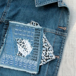 Boro patch Visible mending Sashiko jeans Upcycled denim patches