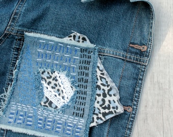 Boro patch Visible mending Sashiko jeans Upcycled denim patches
