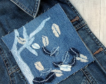 Denim boro patch Textile art collage Visible mending Sashiko stitching upcycled quilt